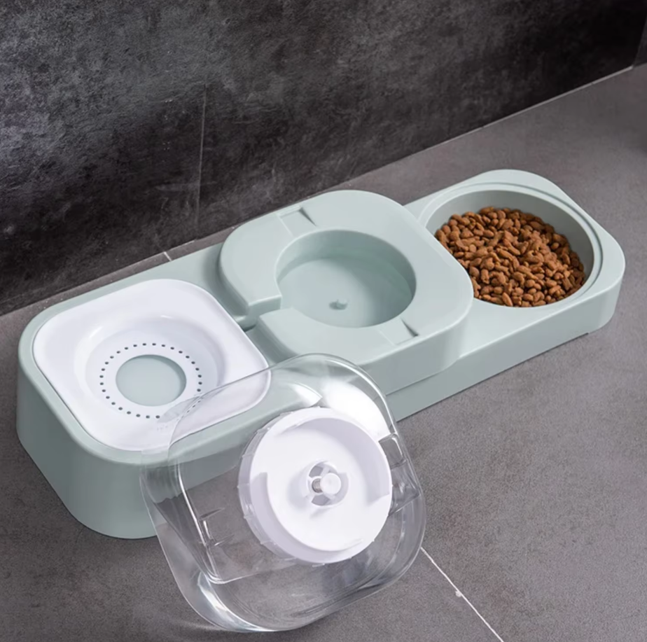 Compact pet food water dispenser with non-slip base and anti-drip feature, easy refill