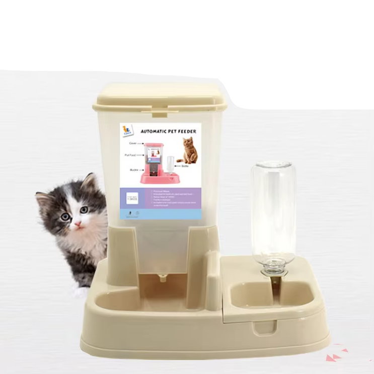Double bowl automatic pet feeder and water dispenser, perfect for dogs, cats, and pet supplies