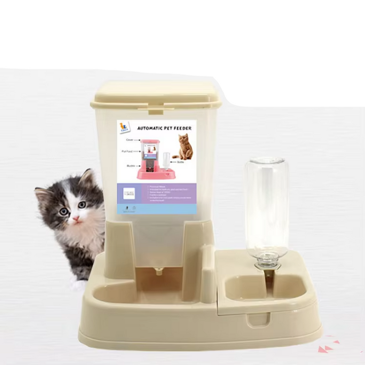 Double bowl automatic pet feeder and water dispenser, perfect for dogs, cats, and pet supplies