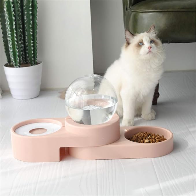 Automatic pet water and food dispenser for cats and dogs, gravity-fed for continuous supply