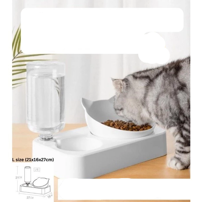 Convenient automatic pet food dispenser for cats, with water reservoir, in a modern design.