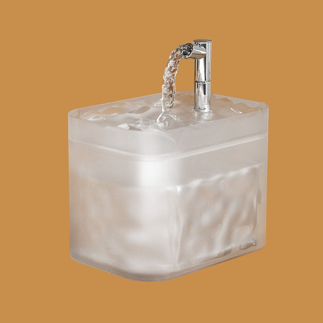 Automatic pet drinking fountain disassembled to show its Bpa-free parts and easy-to-clean design.