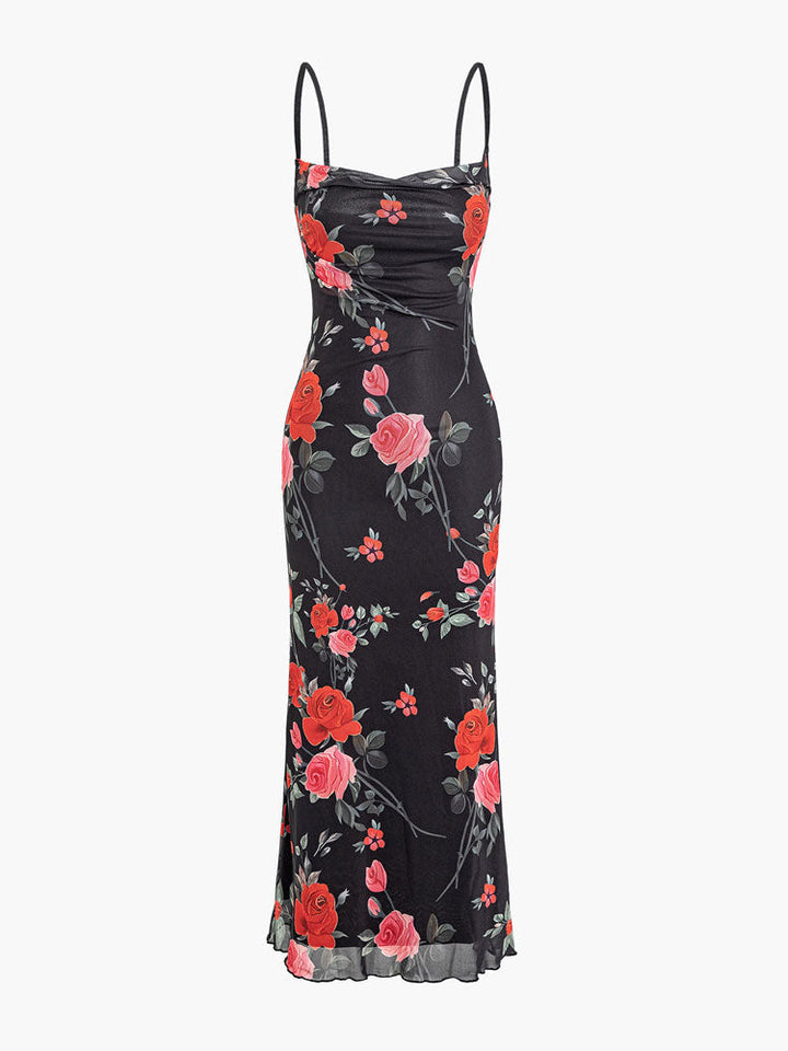 Casual women's floral sundress: a chic maxi dress with spaghetti straps for elegant summer days.