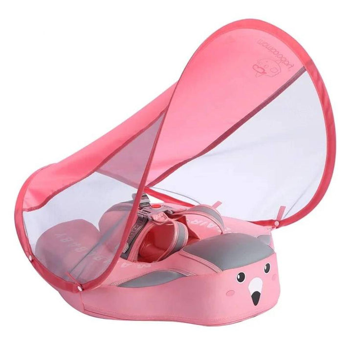 Baby swim float with adjustable, removable sun canopy for optimal UV protection and safe infant water fun.