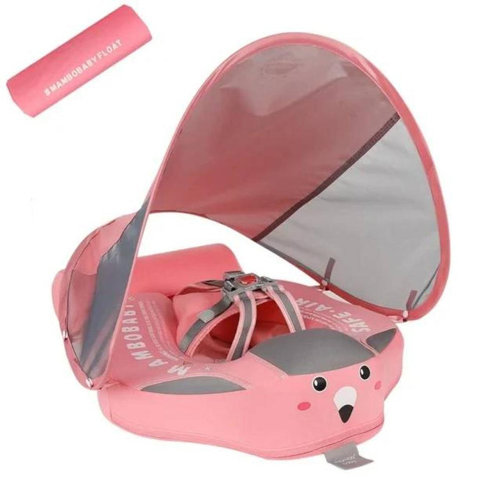 Safe baby swim float with comfortable seat, sun protection canopy, and handles for ultimate toddler water fun.