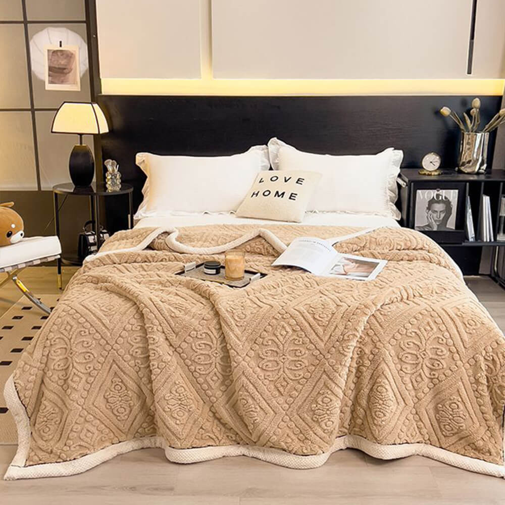 Kids room: Baroque embossed milk velvet fleece blanket offering cozy comfort & style