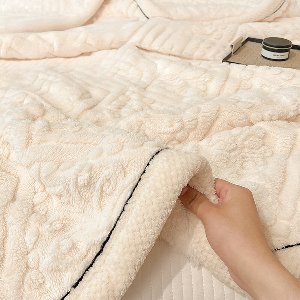 Folded Baroque milk velvet fleece blanket, elegant and cozy home decor, soft throw