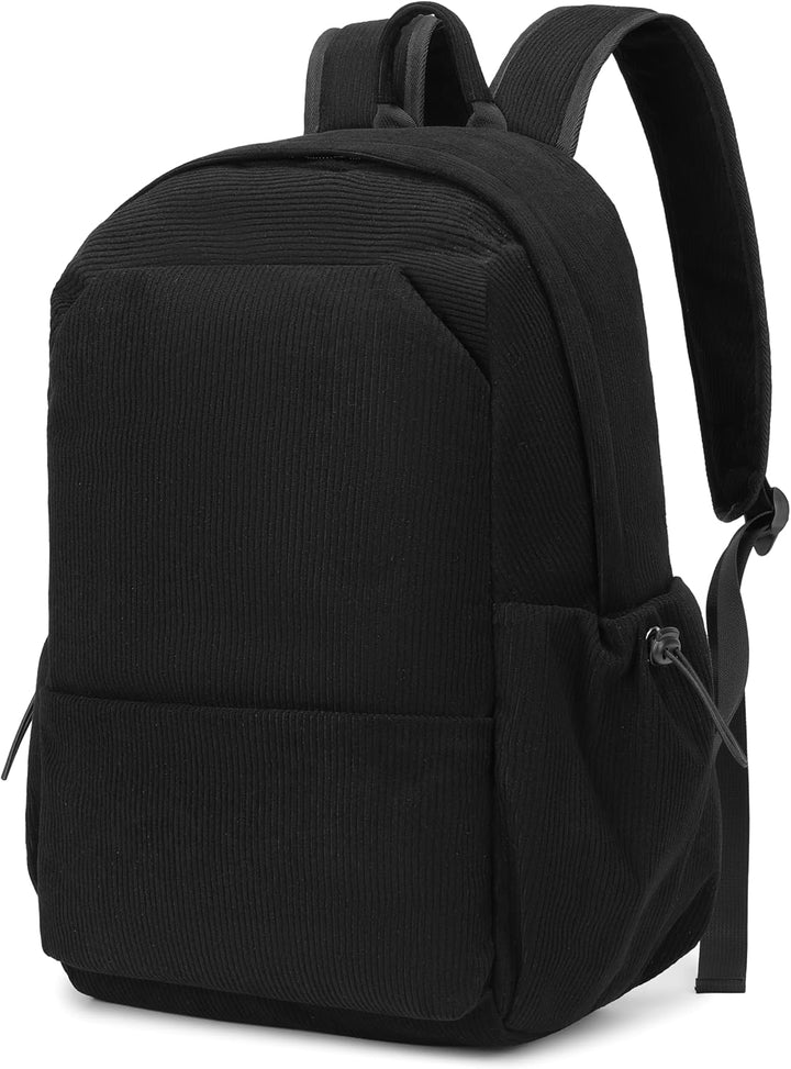Front view: Black water-resistant laptop backpack, perfect for school & work.