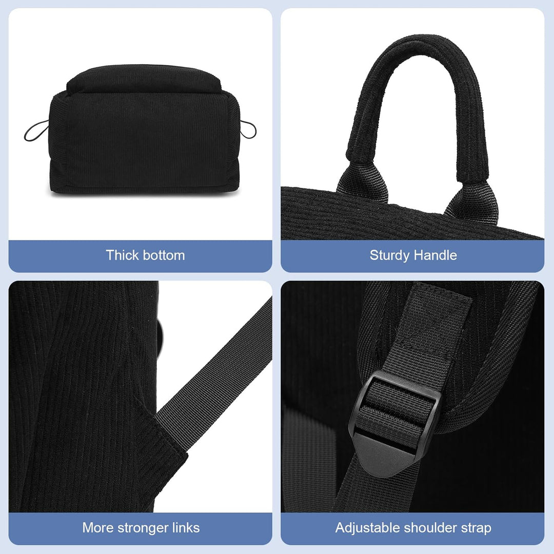 Black commuter backpack, lightweight & organized for laptops & essentials.