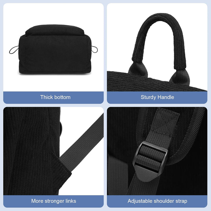 Black commuter backpack, lightweight & organized for laptops & essentials.