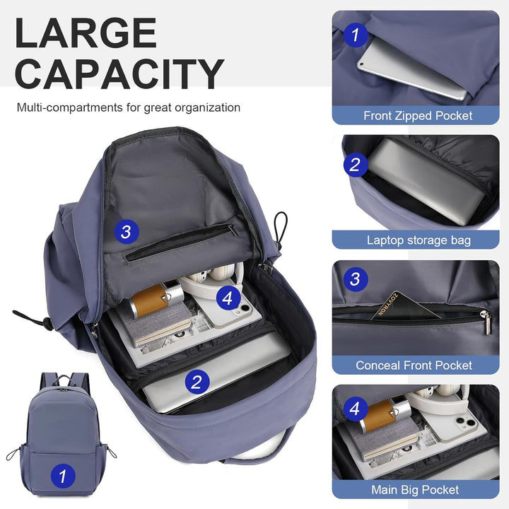 Water-resistant school bag, unisex daypack for laptops & daily essentials.