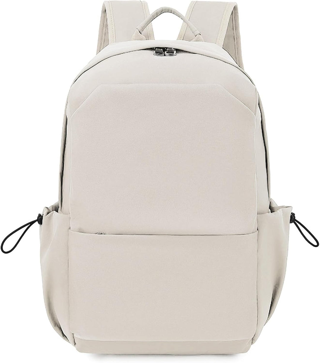 Lightweight beige laptop backpack with dedicated sleeve, ideal for students.