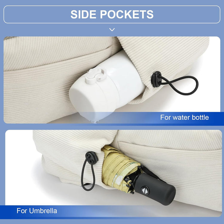 Stylish beige water-resistant travel backpack for organized daily use.