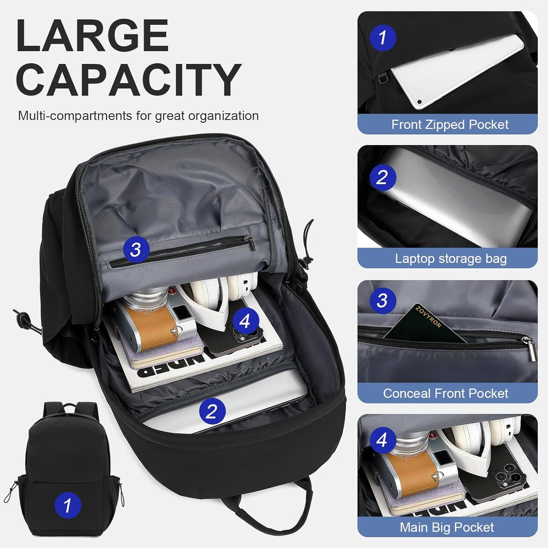 Organized beige daypack, perfect for lightweight travel & daily errands.