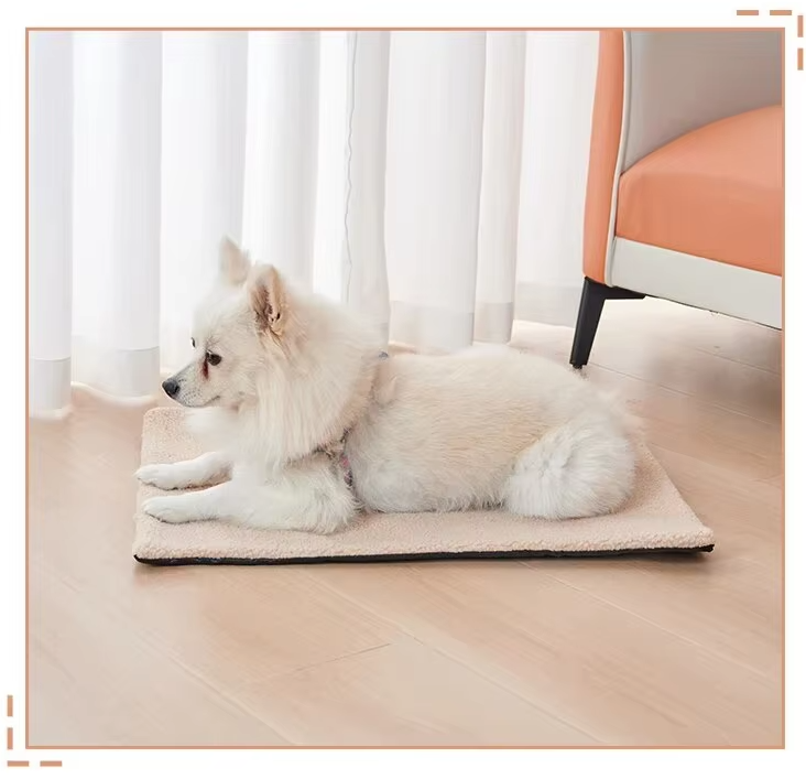 Stylish beige self-warming pet blanket complementing home decor, cozy pet accessory for dogs/cats