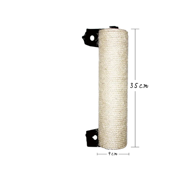 Cat wall scratcher roller made of beige sisal, designed for active felines.