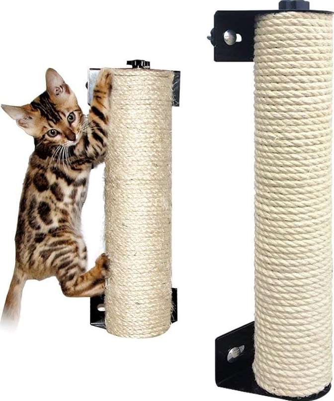 Beige cat scratcher roller, easily mounts on door frames for pet claw care.