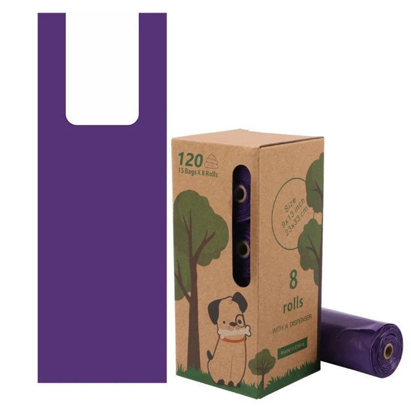 Close-up of green compostable dog poop bags with handles, emphasizing texture and tear-resistant material