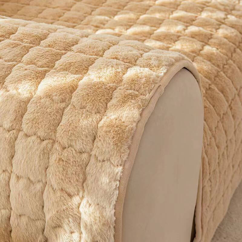 Top-down view of the soft biscuit plush non-slip couch cover, durable furniture protection