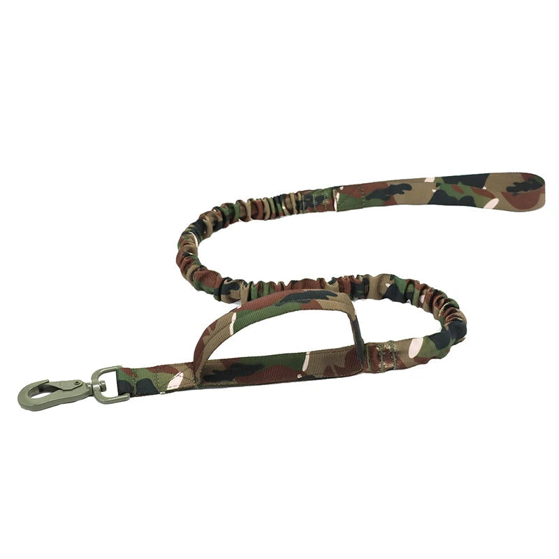 Black adjustable military-grade dog leash with heavy-duty clip, perfect for training large dogs.