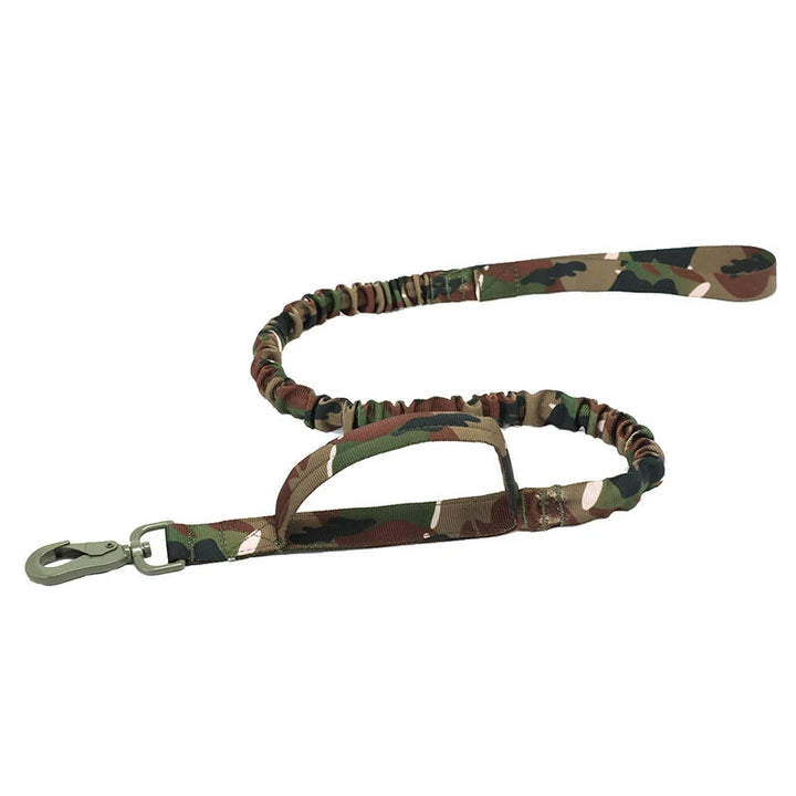 Black adjustable military-grade dog leash with heavy-duty clip, perfect for training large dogs.