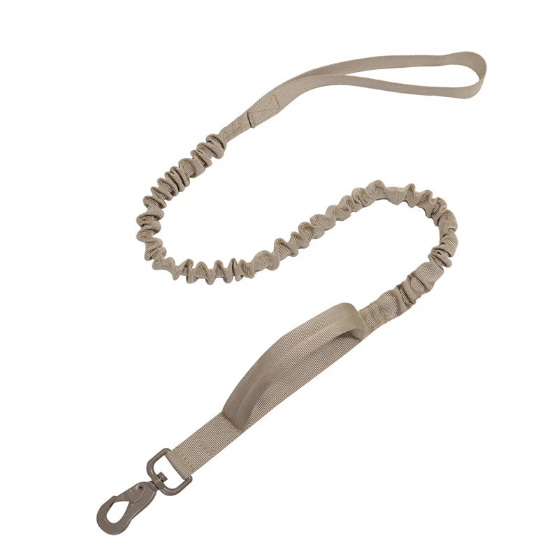 Assortment of adjustable military dog leashes in black, tan, and olive green, suitable for all breeds.
