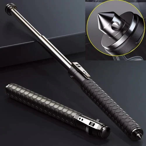 Black collapsible walking stick for easy travel & storage. Portable mobility aid for hiking & recovery support.