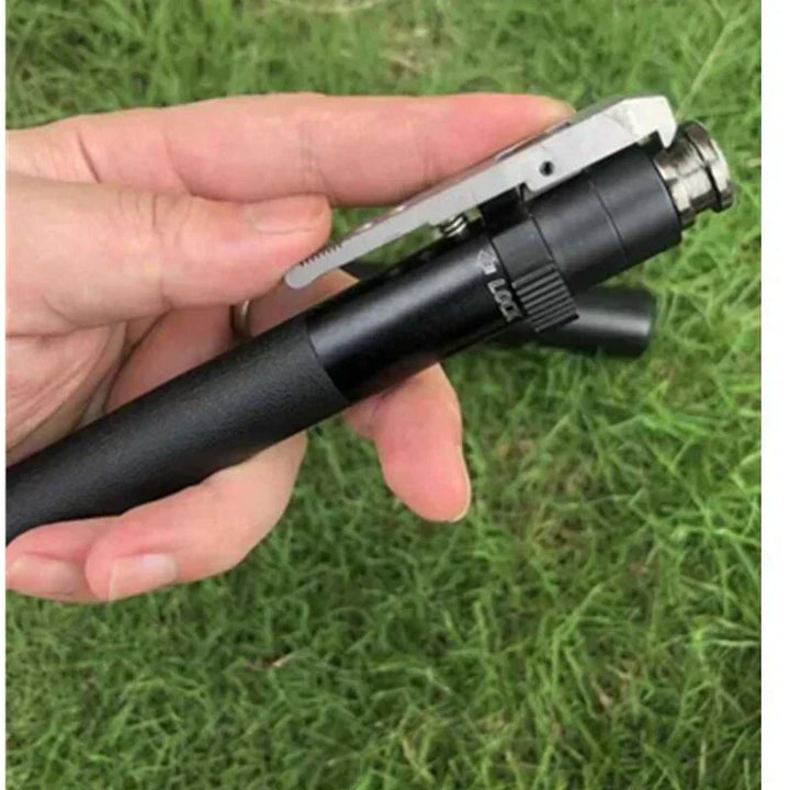 Durable black walking stick, a portable mobility aid with one-button release for seniors & injury recovery.