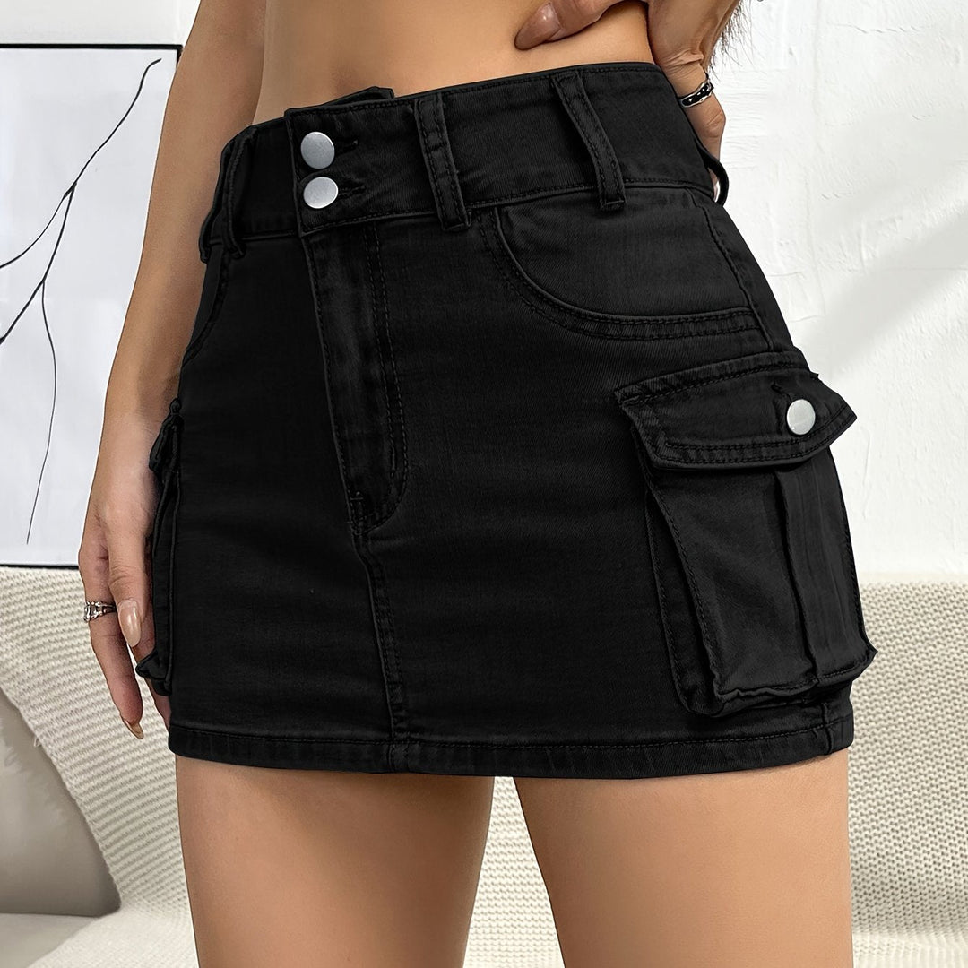 White high waist cargo mini skirt, offering women's versatile casual street style elegance.