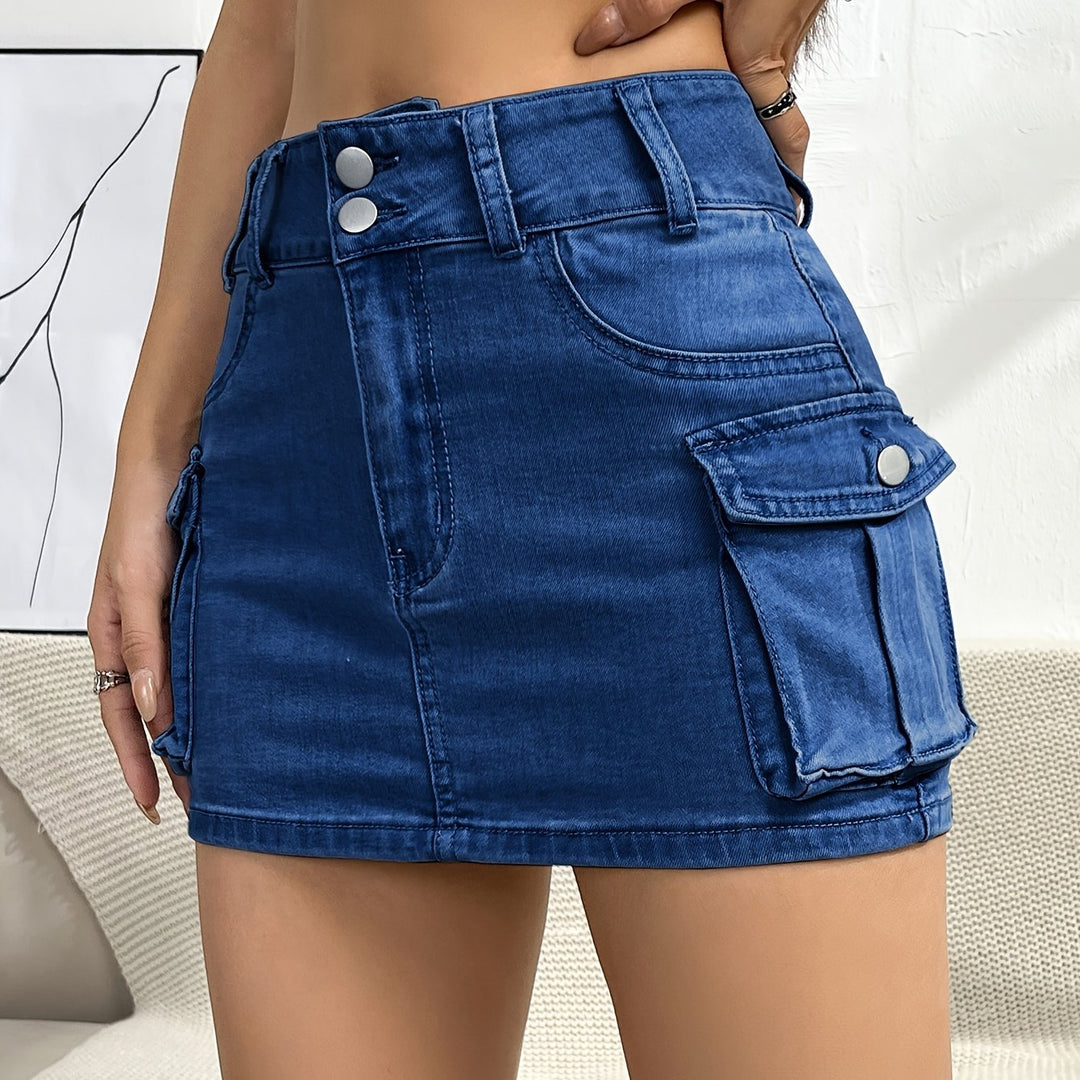 Women's high waist mini cargo skirt, designed for a comfortable yet trendy street style.