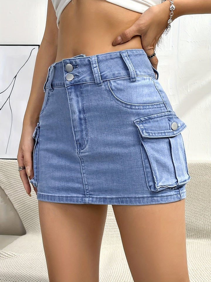 White high waist cargo mini skirt, a chic women's piece for modern street style outfits.