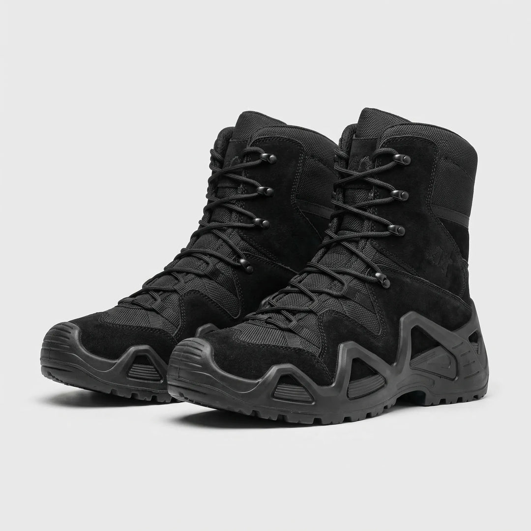 Rugged black men's tactical boots built for extreme durability, perfect for demanding outdoor and work environments.