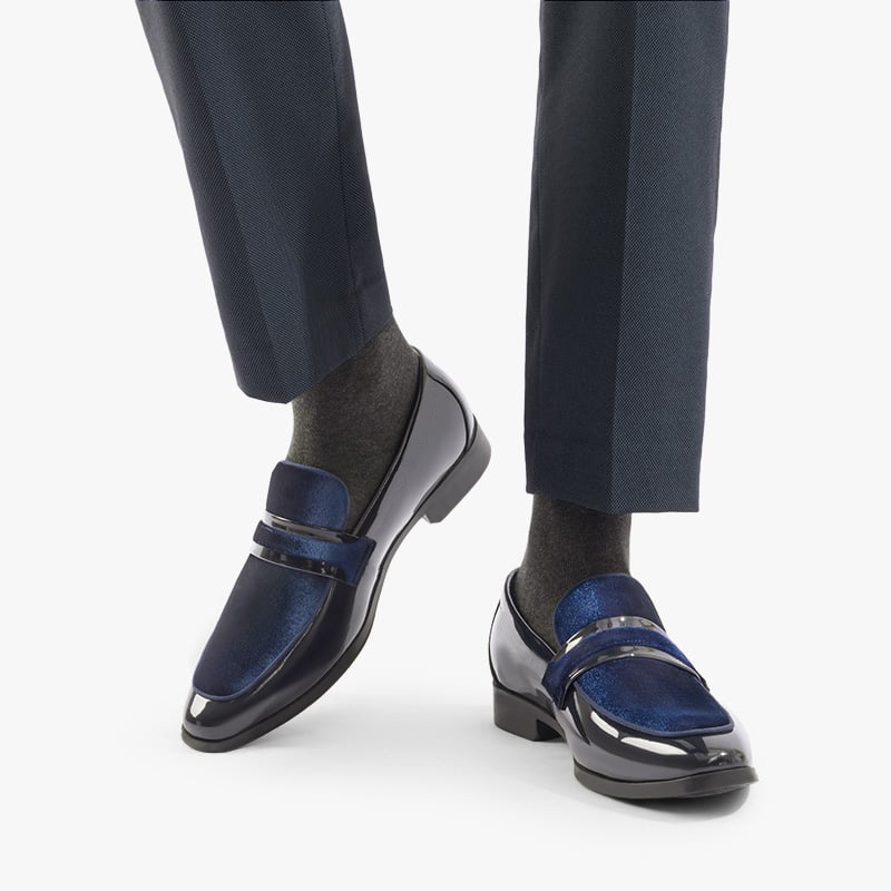Stylish men's dress loafers in various colors (black, navy, brown) for formal & special occasions.