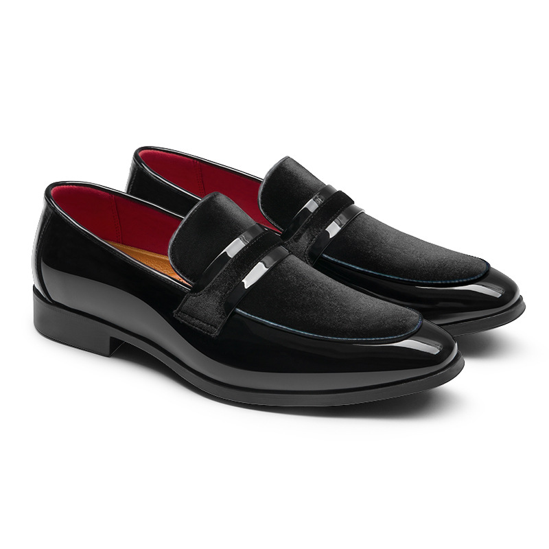Men's formal black loafers, classic slip-on design for sophisticated dress style & special occasions.