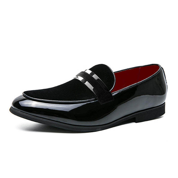 Polished men's dress loafers in dark brown, versatile formal footwear for business or elegant events.