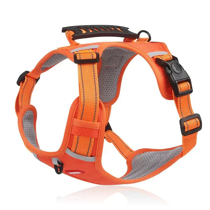 New black no-pull dog harness for comfortable pet walking, featuring padded design, adjustable fit, and strong handle.