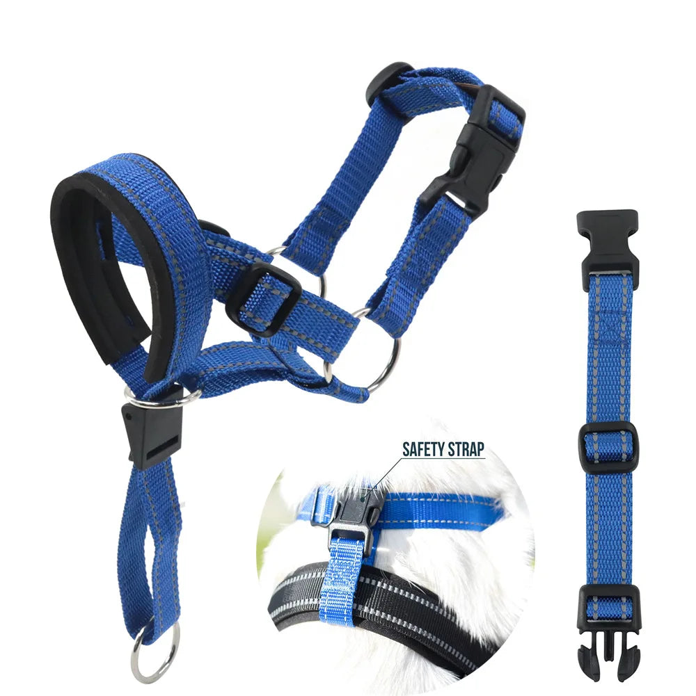 Durable dog muzzle with reflective details, perfect for training and adding dog safety features.
