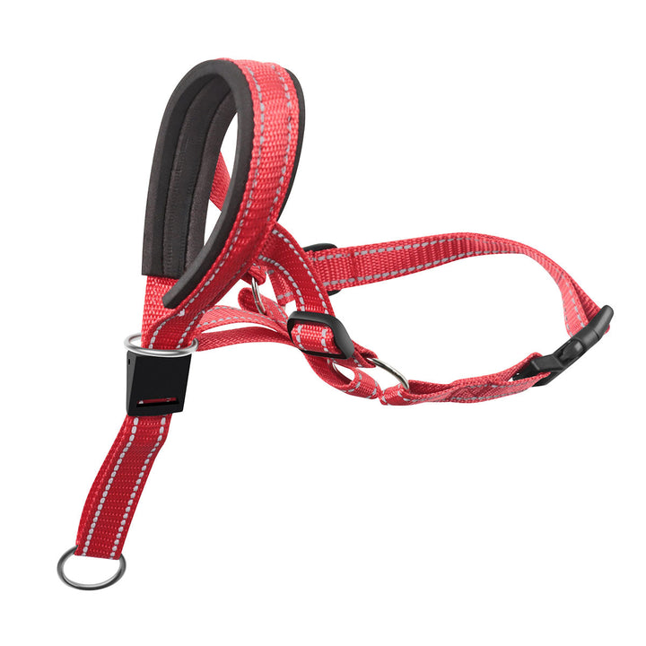 Pet dog muzzle made of black nylon, with reflective strips, designed for training and walks.
