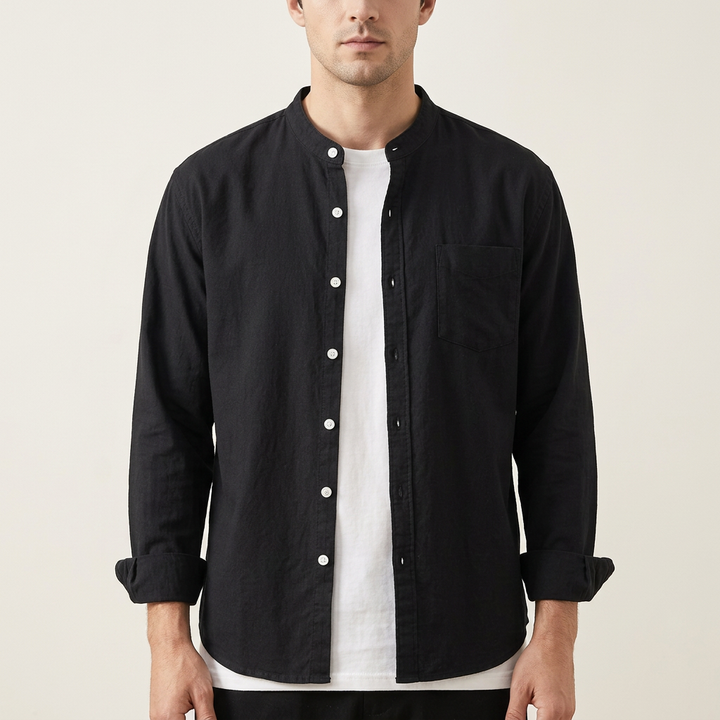 Yellow men's comfortable button-up long-sleeve shirt, a versatile top for everyday menswear.
