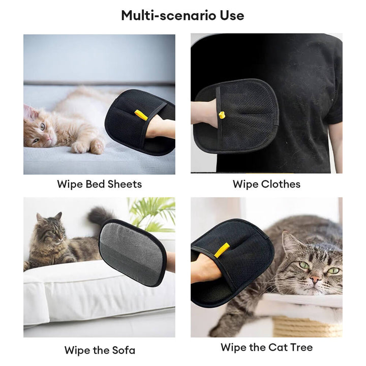 Pet grooming supplies: reusable hair removal glove, close-up of soft bristled surface