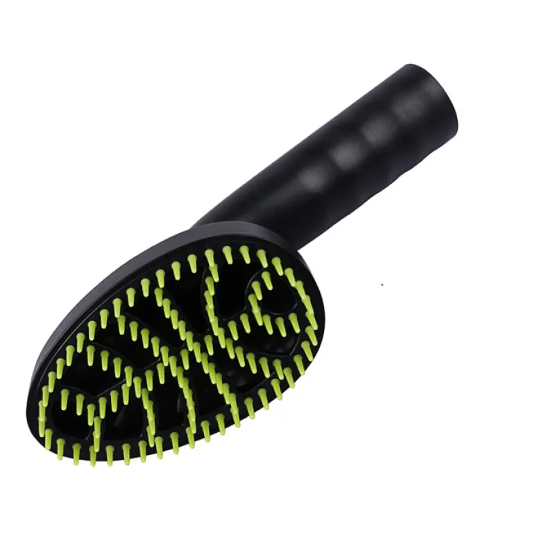 Close-up of silicone bristles on a black pet hair vacuum attachment, showing detail for effective pickup.