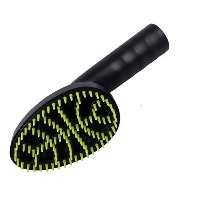 Close-up of silicone bristles on a black pet hair vacuum attachment, showing detail for effective pickup.