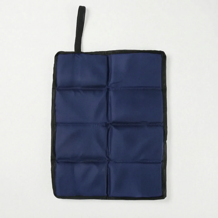 Portable outdoor seat pad, black foldable design. Essential camping & hiking gear for comfortable seating.