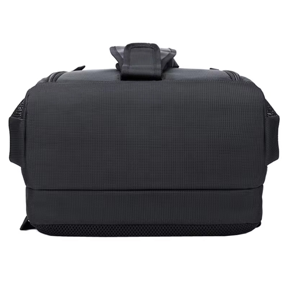 Spacious black camera bag with adjustable compartments for professional photography equipment & accessories.