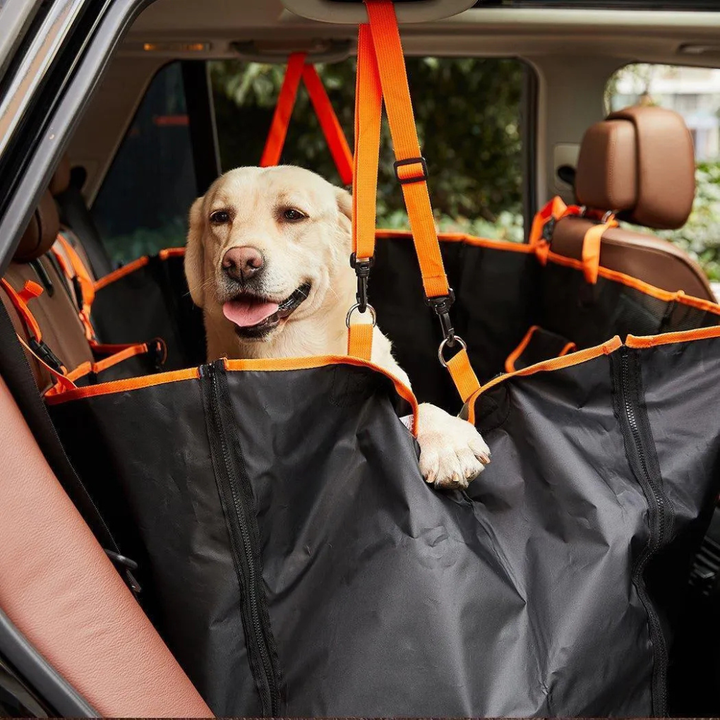 Black quilted water-resistant pet back car seat cover for vehicle protection during dog travel