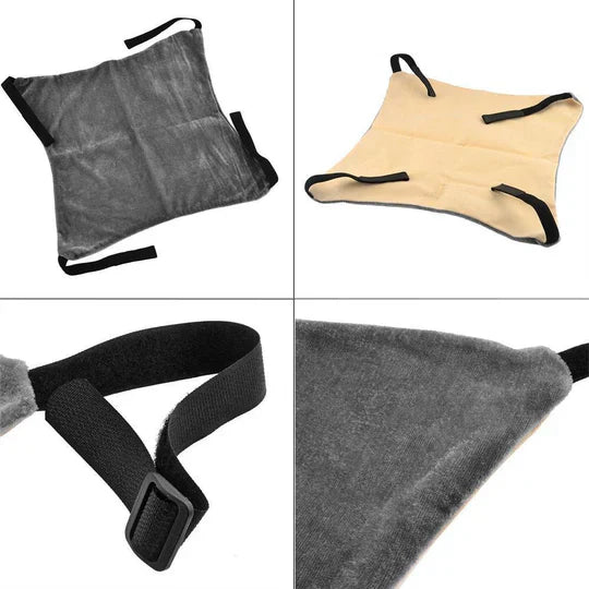 Black space-saving cat hanging hammock bed with soft washable fabric, perfect pet furniture for cozy cats.