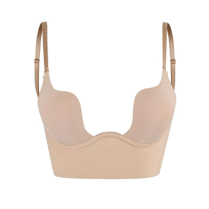 Discreet women's strapless bra, backless design ensures smooth silhouette under any outfit.