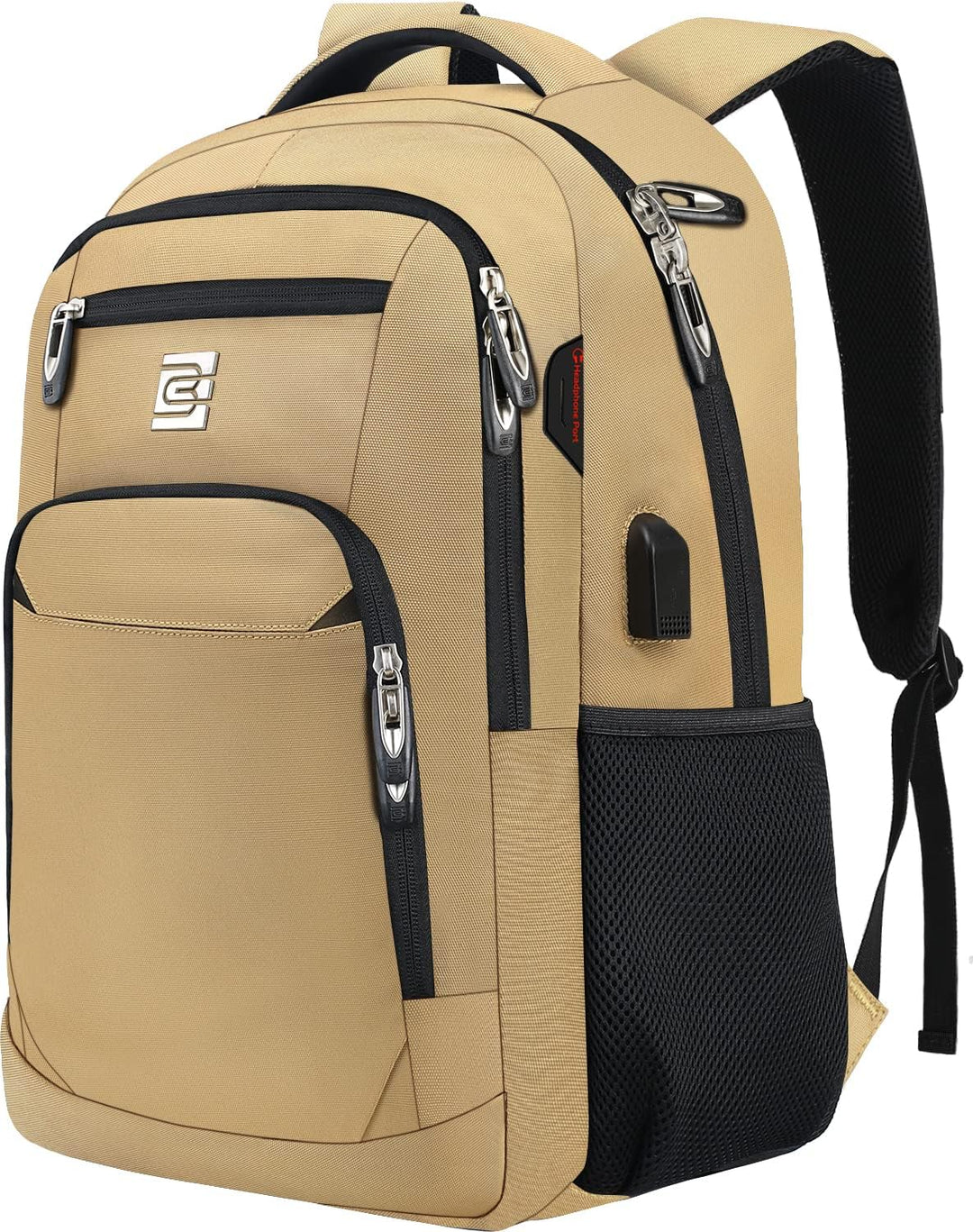 Black unisex slim anti-theft laptop backpack with USB charging port.