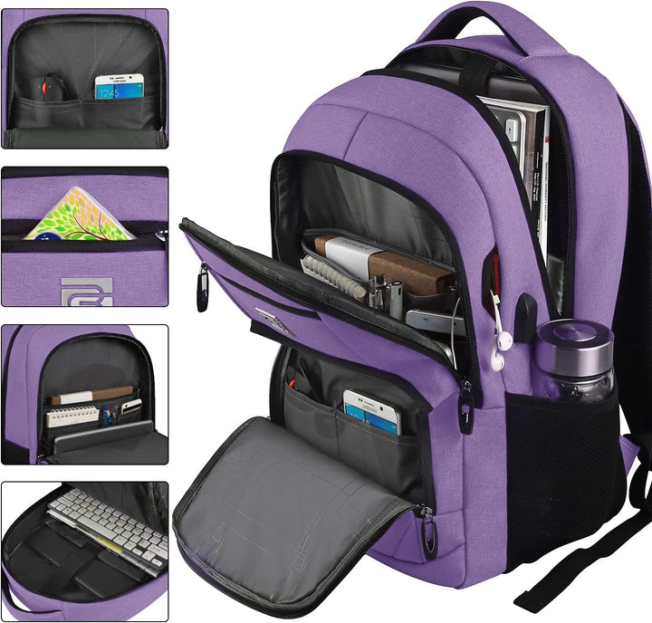 Woman with a slim anti-theft travel backpack, showcasing its sleek design.