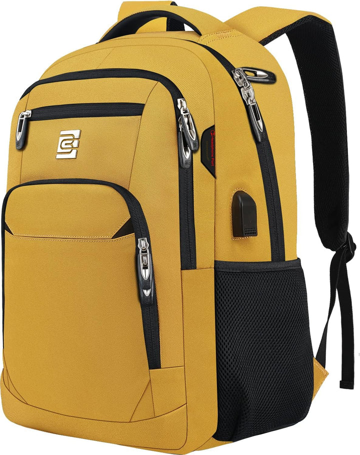 Grey anti-theft laptop backpack featuring USB charging port & secure pockets.